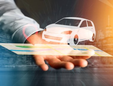 Araba ile pim tutucu - harita üzerinde Gps ve yerelleştirme kavramı