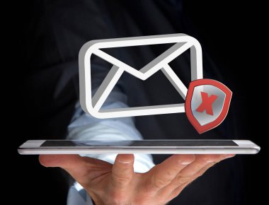 Spam bir futuristik bir arayüze üzerinde görüntülenen ileti e-posta simgesi - 