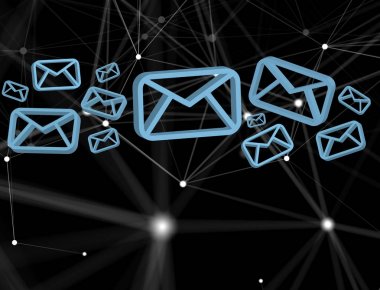 Futuristik bir arayüze - mesaj üzerinde görüntülenen mavi e-posta simgesi 