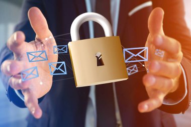 Asma kilit güvenlik bağlantı üzerinde bir renk arka plan - 3d izole 