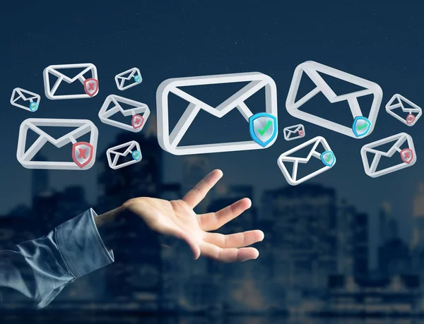 Email e messaggio spam approvati visualizzati su un interf futuristico — Foto Stock
