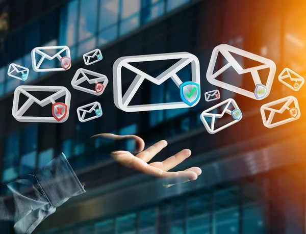 Email e messaggio spam approvati visualizzati su un interf futuristico — Foto Stock