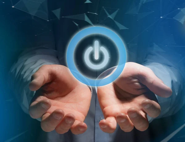 Power gomb szimbólum jelenik meg egy futurisztikus interfészt - Techno — Stock Fotó