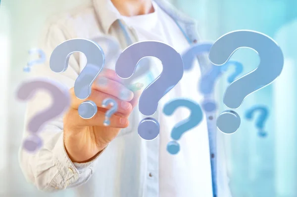 Blue question mark displayed on a futuristic interface - 3d rend — Stock Photo, Image