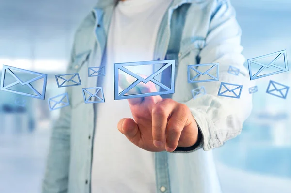 Blaues E-Mail-Symbol auf farbigem Hintergrund - 3D-Rendering — Stockfoto