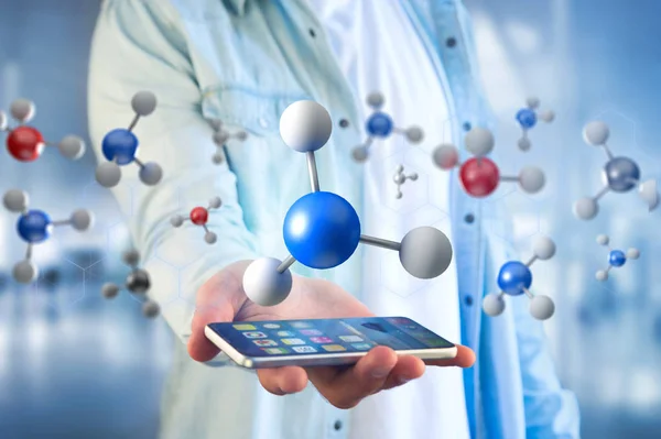 3d rendering molecule on a displayed on a medical interface — Stock Photo, Image