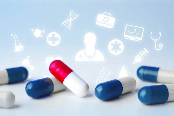 Medecine och allmän hälso-och ikon visas på en m-teknik — Stockfoto