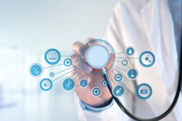 Medecine 및 기술 m에 표시 되는 일반적인 건강 관리 아이콘 — 스톡 사진
