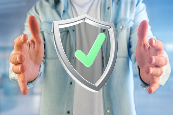 Shield symbol displayed on a futuristic interface - 3d rendering