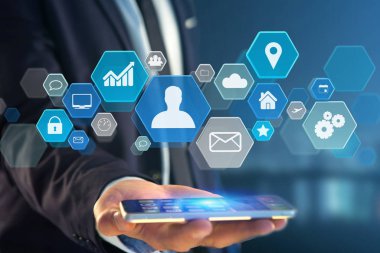 İş ağ uygulaması bir futuristik bir arayüze üzerinde görüntülenen