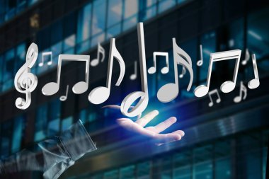 fütüristik bir arabirimde 3D render müzik notlar