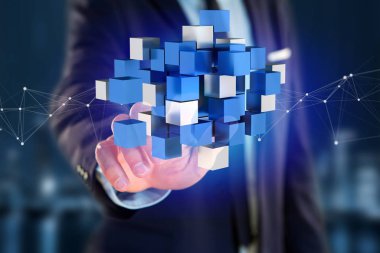 fütüristik bir arabirimde 3D Render mavi ve beyaz küp