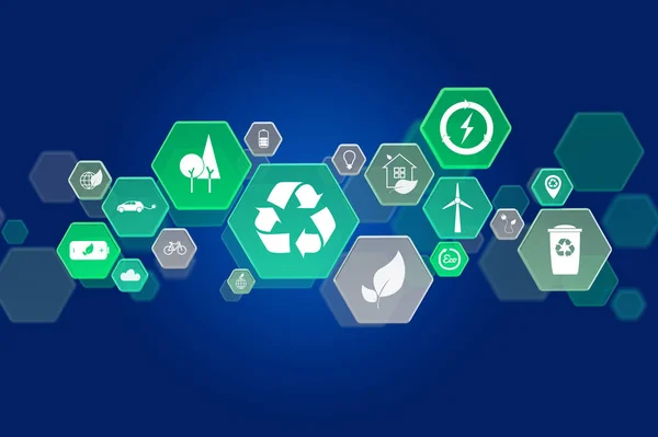 Teknik ecologic gränssnitt med ikonen som visas på en technolog — Stockfoto