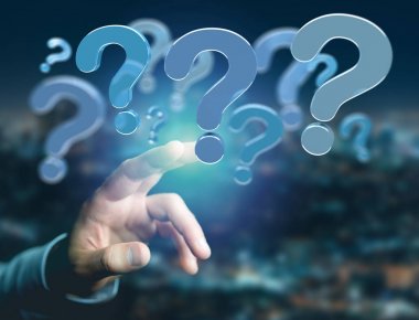 Mavi soru işareti futuristik bir arayüze - 3d üzerinde görüntülenen parçalamak