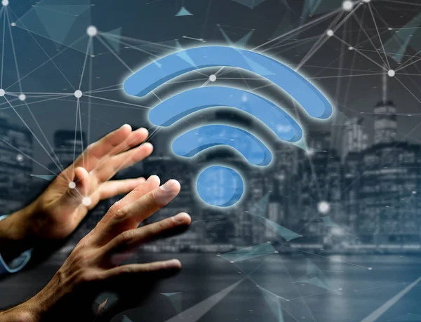 미래의 인터페이스-연결에 표시 된 Wifi 기호 및 — 스톡 사진