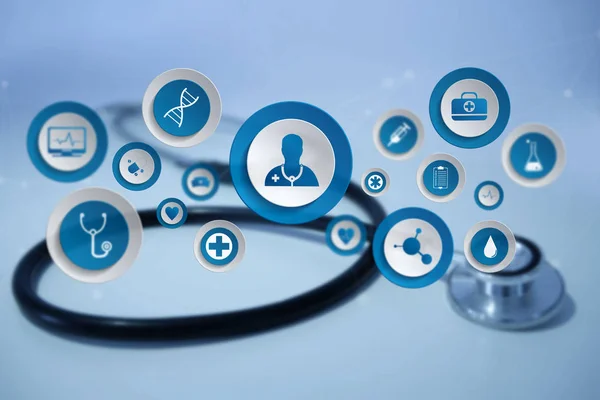 Medecine and general healthcare icon displayed on a technology m — Stock Photo, Image