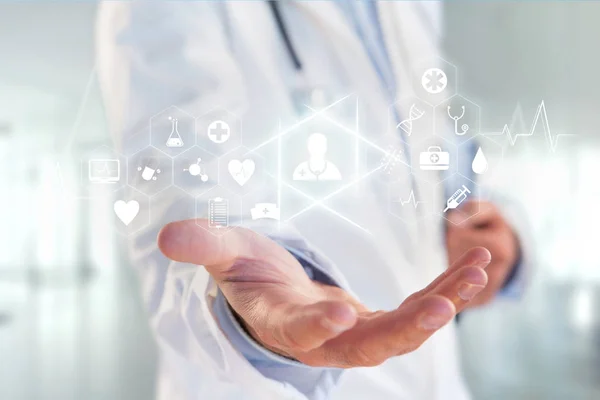 Medecine och allmän hälso-och ikon visas på en m-teknik — Stockfoto