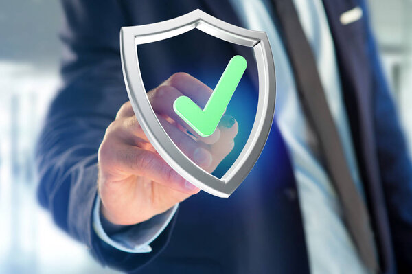 Shield symbol displayed on a futuristic interface - 3d rendering