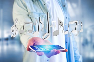 fütüristik bir arabirimde 3D render müzik notlar