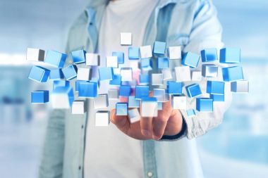 fütüristik bir arabirimde 3D Render mavi ve beyaz küp