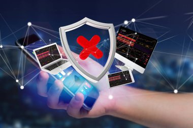 Cihazlar ve görüntülenen ağ çevrili kesmek kalkan simgesi