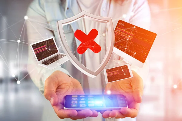 Cihazlar ve görüntülenen ağ çevrili kesmek kalkan simgesi