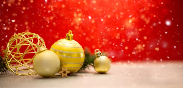 Christmas background with christmas balls, gifts and decoration — Stock Photo, Image