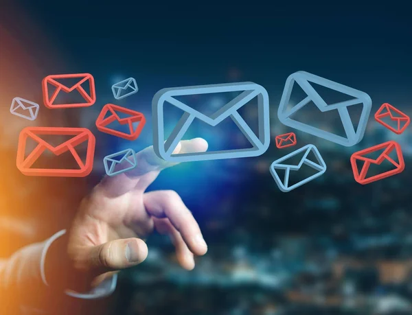 Man pointing at email icons — Stock Photo, Image