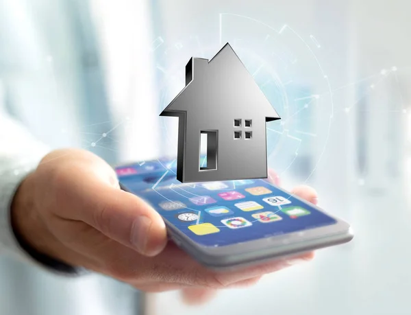 Smartphone with house icon — Stock Photo, Image