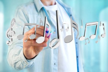 futuristik bir arayüze müzik notlar