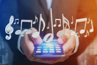 futuristik bir arayüze müzik notlar