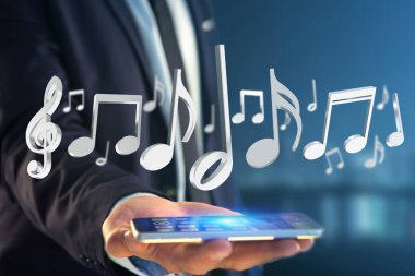 futuristik bir arayüze müzik notlar