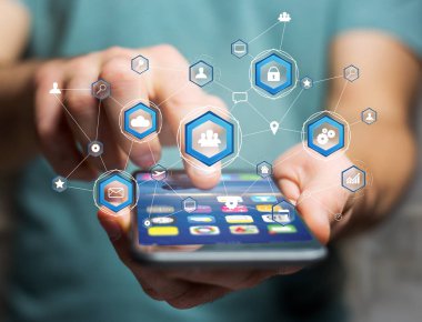  teknoloji simgeleri ile futuristik bir arayüze