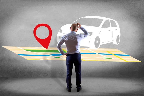 Businessman and Car on map