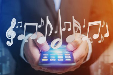 futuristik bir arayüze müzik notlar