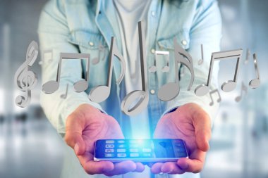 futuristik bir arayüze müzik notlar