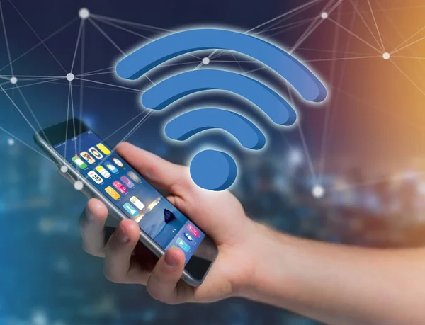 Símbolo Wifi exibido em uma interface futurista — Fotografia de Stock