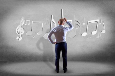 İşadamı ile 3d render müzik notlar