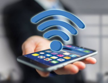 Fütüristik bir arabirim üzerinde görüntülenen Wifi sembolü