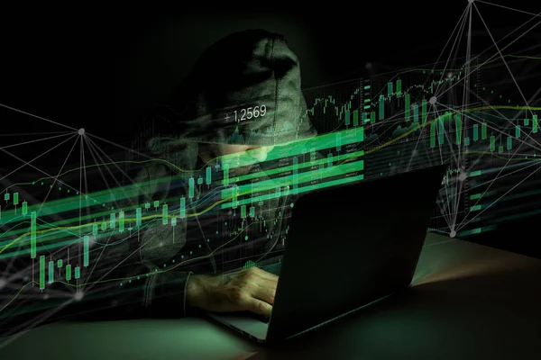 Hacker man in the dark using computer — Stock Photo, Image