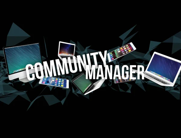 Community manager title surrounded by device