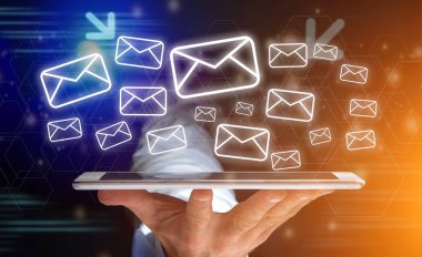 E-posta simgesi çevresinde - iletişim ve teknoloji kavramı ileti gönderme bir kavram görünümünü 