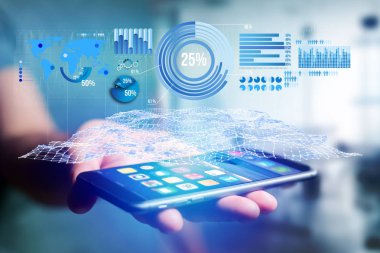 Grafik ve grafik üzerinde bir futuristik Inte olarak gösterilen iş istatistikleri