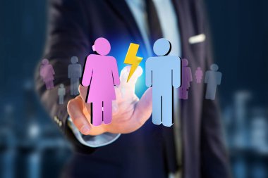 Bir erkek ve bir kadın üzerinde Internet - 3d renderi toplantı birkaç