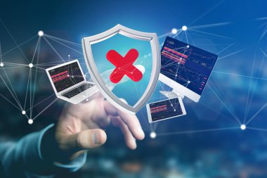 Cihazlar ve görüntülenen ağ çevrili kesmek kalkan simgesi