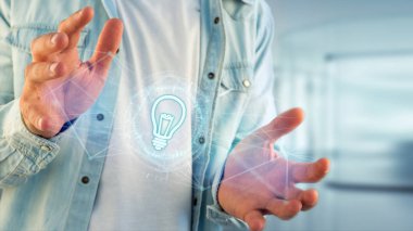 Ampul lamba fikir kavramı simgesini bir futuristik bir arayüze 