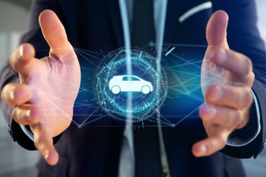 Araba kutsal kişilerin resmi üstünde bir futuristik bir arayüze 