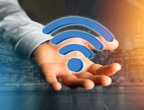 WiFi szimbólum jelenik meg egy futurisztikus interface - a kapcsolat és — Stock Fotó