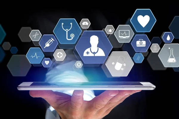 Orvosi és általános egészségügyi ikon jelenik meg a technológia — Stock Fotó