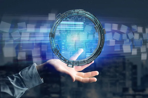 Hologram made of wheel with a futuristic finance data interface — Stock Photo, Image